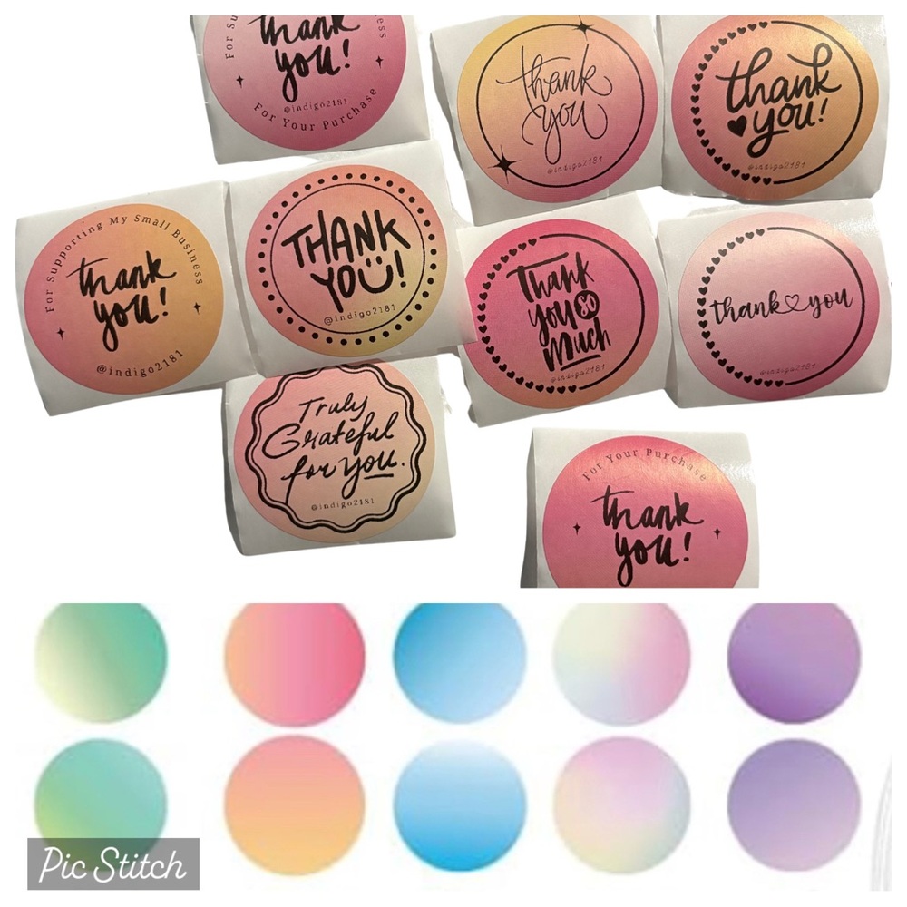 100 Custom Thank You Stickers Orange Green Blue Pink Purple Yellow
